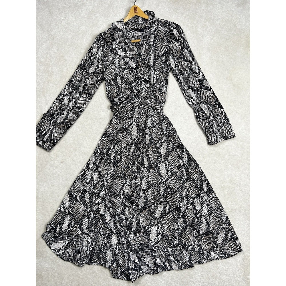 KAREN MILLEN Snakeskin Print Wrap Midi Dress Women's 8